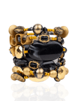 Caliope Beaded 6pc Leather Stretch Bracelet Stack - Golden Onyx,Bracelets, Sassy Jones,