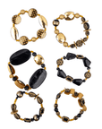 Caliope Beaded 6pc Leather Stretch Bracelet Stack - Golden Onyx,Bracelets, Sassy Jones,