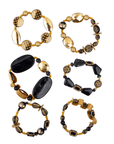 Caliope Beaded 6pc Leather Stretch Bracelet Stack - Golden Onyx,Bracelets, Sassy Jones,