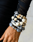 Caliope Beaded 6pc Leather Stretch Bracelet Stack - Modern Greige,Bracelets, Sassy Jones,
