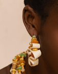 Caliope Beaded Leather Hoops - Sienna Sage,Earrings, Sassy Jones,