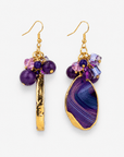 Sassy Jones Chrysallis Natural Purple Agate Dangle Earrings worn on ear with layered purple bead details.