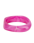 Glossy pink marbled resin bangle bracelet with vibrant fuchsia and soft candy pink swirls on a white background.