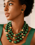 Diamonique Pearl 2 - in - 1 Chunky Necklace - Gilded Emerald,Necklaces, Sassy Jones,
