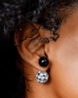 Diamonique Pearl Crystal Double Studs - Black Pearl,Earrings, Sassy Jones,