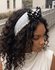 Emily Luxe Headband - Black/White Pearl,Headbands, Sassy Jones,