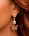 Hadassa Colorful Crystal Butterfly Pearl Dangle Earrings,Earrings, Sassy Jones,