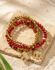 Ibiza 4pc Stretch Bracelet Stack - Crimson/Gold,Bracelets, Sassy Jones,