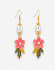 Kalani Hand Painted Floral Pearl Dangle Earrings,Earrings, Sassy Jones,