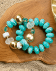 Kamaria Coconut 2pc Stack - Riviera Teal,Bracelets, Sassy Jones,