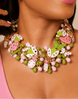 Lovebug 18k Brooch Bib - Pink/Green,Necklaces, Sassy Jones,