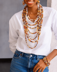 Makemba 2 - in - 1 Jasper Beaded Statement Chain - Desert Storm,Necklaces, Sassy Jones,