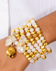 Malia Glass 6pc Stretch Bracelet Stack - Golden Snowflake,Bracelets, Sassy Jones,