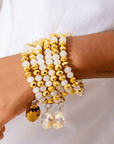 Malia Glass 6pc Stretch Bracelet Stack - Golden Snowflake,Bracelets, Sassy Jones,