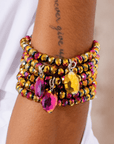 Malia Glass 6pc Stretch Bracelet Stack - Rose Gold Cherry,Bracelets, Sassy Jones,