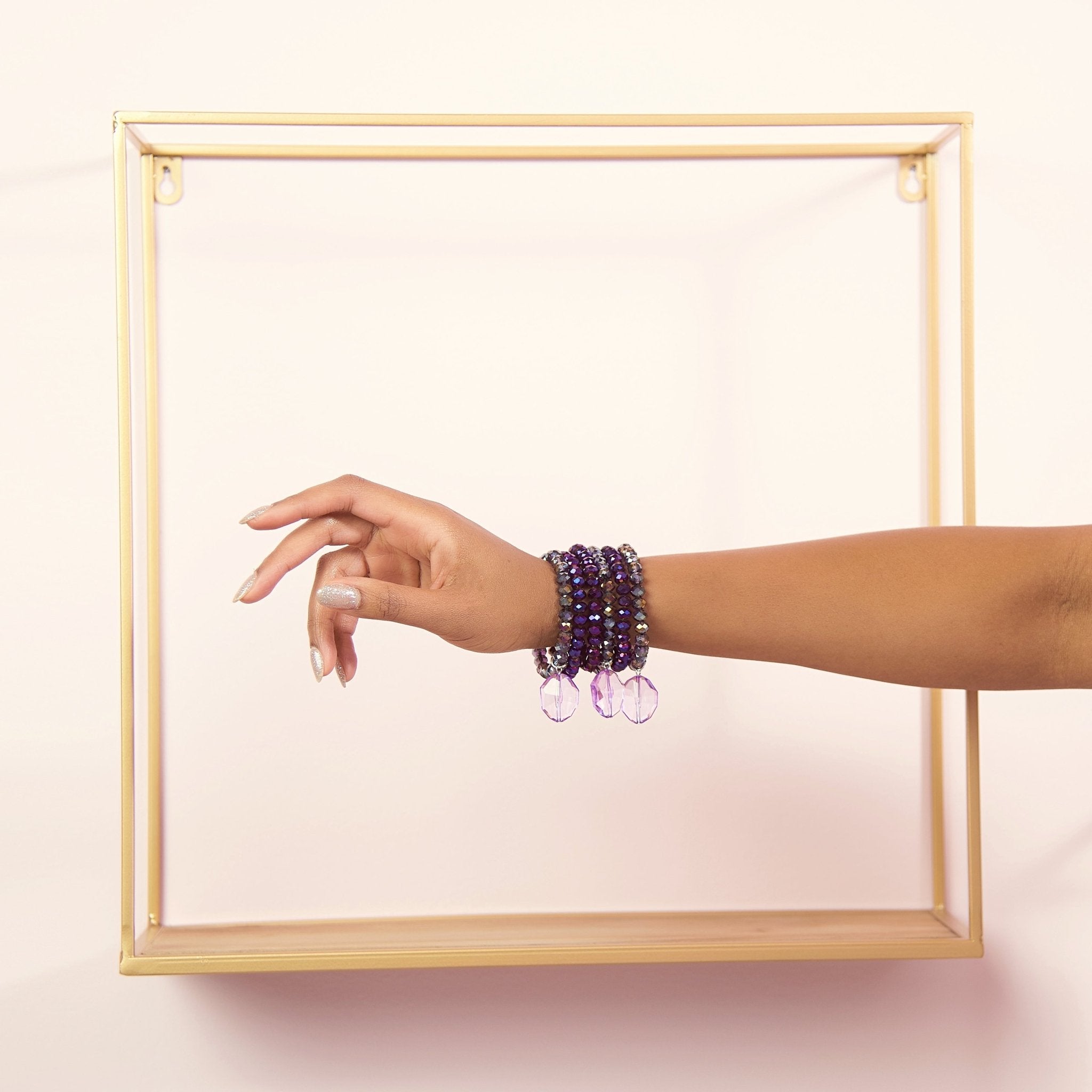 Malia Glass Stretch Bracelet Stack - Dark Purple - Sassy Jones