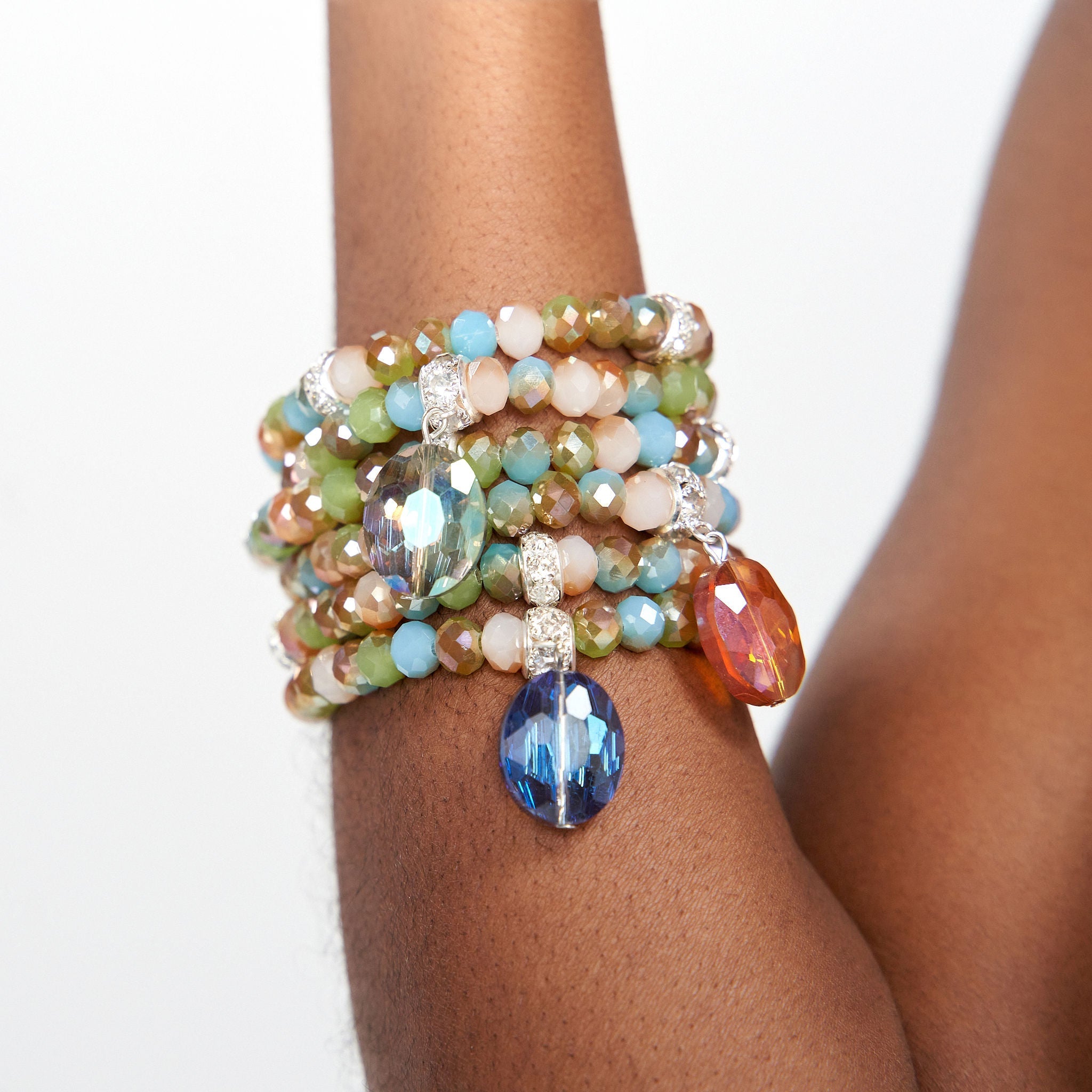 Malia Glass Stretch Bracelet Stack - Sienna Sage - Sassy Jones