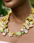 crystal statement necklace, floral crystal necklace, luxury costume jewelry necklace, designer statement jewelry, bold crystal collar necklace, glamorous fashion necklace, boutique statement necklace, oversized floral jewelry, couture inspired necklace, high impact necklace for women