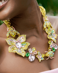 crystal statement necklace, floral crystal necklace, luxury costume jewelry necklace, designer statement jewelry, bold crystal collar necklace, glamorous fashion necklace, boutique statement necklace, oversized floral jewelry, couture inspired necklace, high impact necklace for women