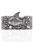 Paloma silver adjustable angelfish cuff bracelet featuring a sculpted fish, pearl accents and intricate coral inspired dimensional metalwork.
