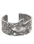 Paloma silver adjustable angelfish cuff bracelet featuring a sculpted fish, pearl accents and intricate coral inspired dimensional metalwork.