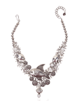 Paloma silver angelfish statement bib necklace featuring sculpted fish, pearl accents, coral inspired details and dimensional silver tone sea motifs.
