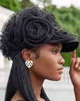 Rosette Ruffle Chiffon Cap - Onyx Bloom,Hat, Sassy Jones,