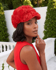 Rosette Ruffle Chiffon Cap - Rosey Red,Hat, Sassy Jones,