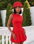 Rosette Ruffle Chiffon Cap - Rosey Red,Hat, Sassy Jones,