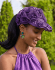 Rosette Ruffle Chiffon Cap - Royal Purple,Hat, Sassy Jones,