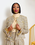 The Claire Metallic Tweed Fringe Blazer,Clothing, Sassy Jones,