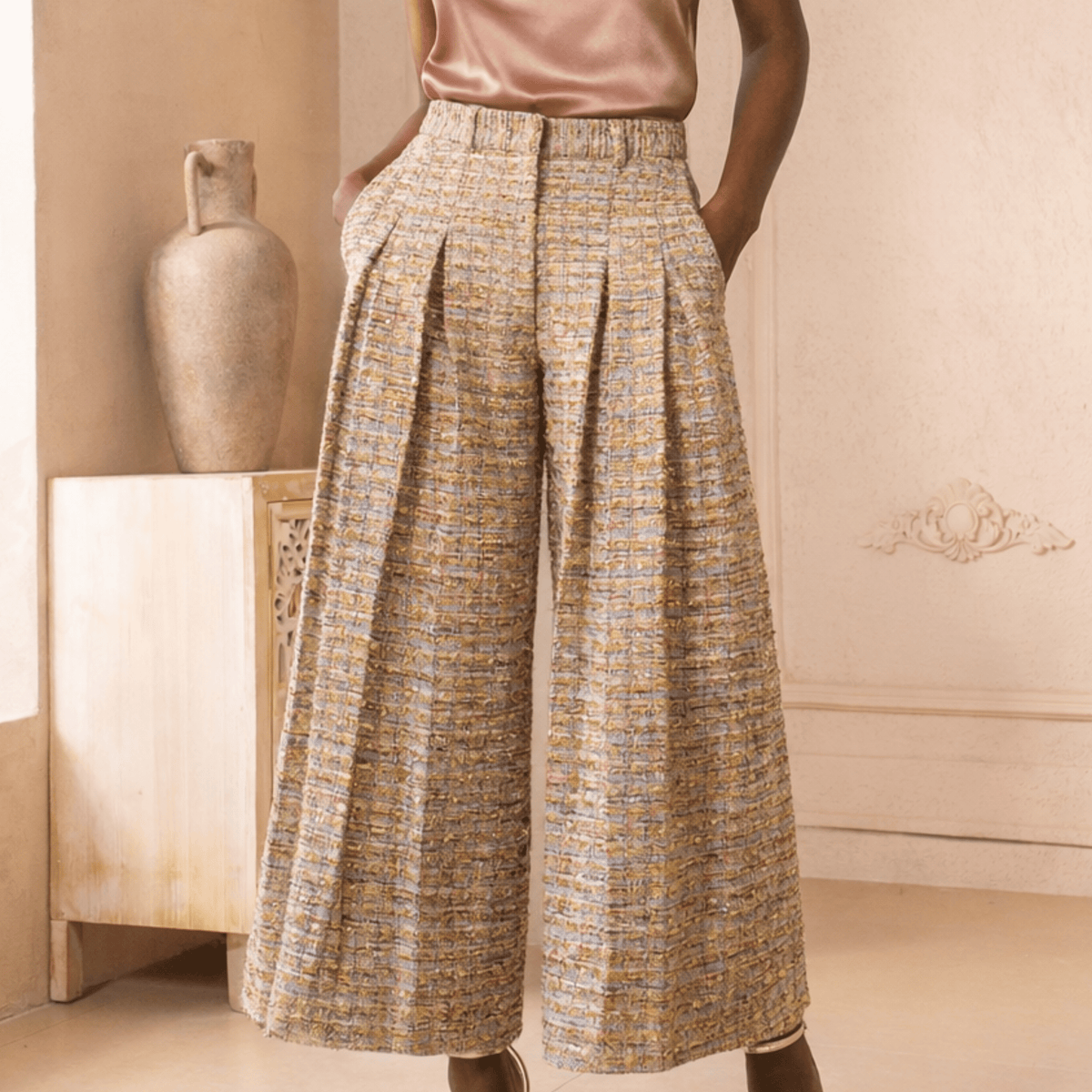 The Claire Tweed Wide-Leg Trouser | Sassy Jones