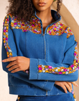 The Gemma Crystal Jogger Jacket - Denim,Clothing, Sassy Jones,
