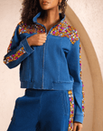 The Gemma Crystal Jogger Jacket - Denim,Clothing, Sassy Jones,