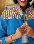 The Gemma Crystal Jogger Jacket - Denim,Clothing, Sassy Jones,
