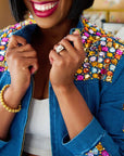The Gemma Crystal Jogger Jacket - Denim,Clothing, Sassy Jones,