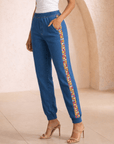 The Gemma Crystal Stretch Jogger Pant - Denim,Clothing, Sassy Jones,
