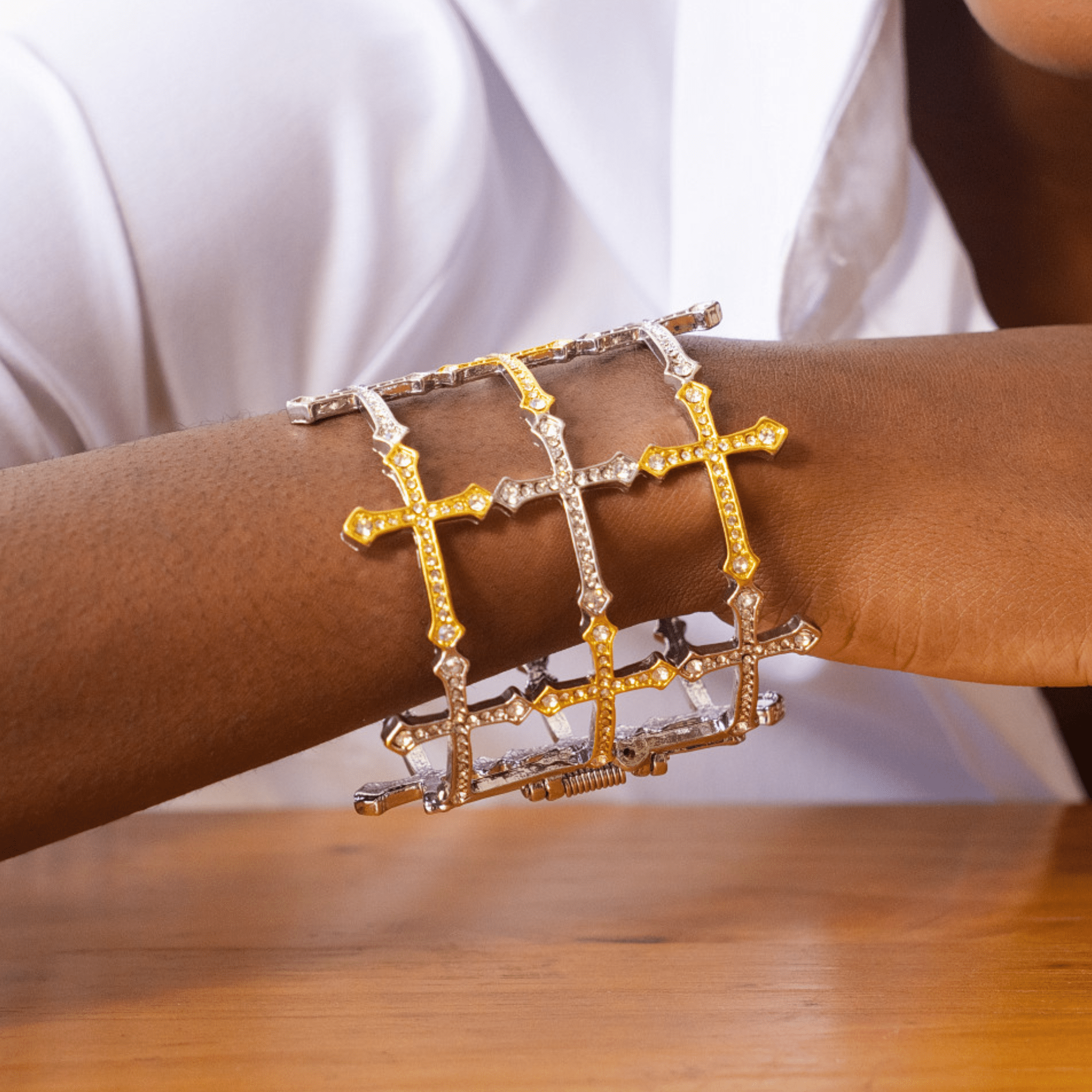Trinity 18K Cross Sparkling Cuff | Sassy Jones