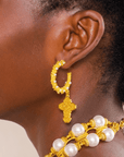 Trinity Cross Hoops - Dynasty Pearl,Earrings, Sassy Jones,