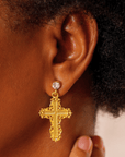 Trinity Crucifix Cross Filigree Drop Earrings - Gold,Earrings, Sassy Jones,
