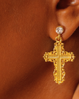 Trinity Crucifix Cross Filigree Drop Earrings - Gold,Earrings, Sassy Jones,