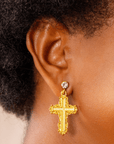 Trinity Crucifix Cross Filigree Drop Earrings - Gold,Earrings, Sassy Jones,