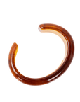 Triple layered amber marbled resin cuff bracelet with translucent honey and caramel swirls on a white background.