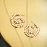 Lora Pearl Spiral Hoops - Gold