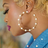 Tiffani Oversized Pearl Hoops - Gold