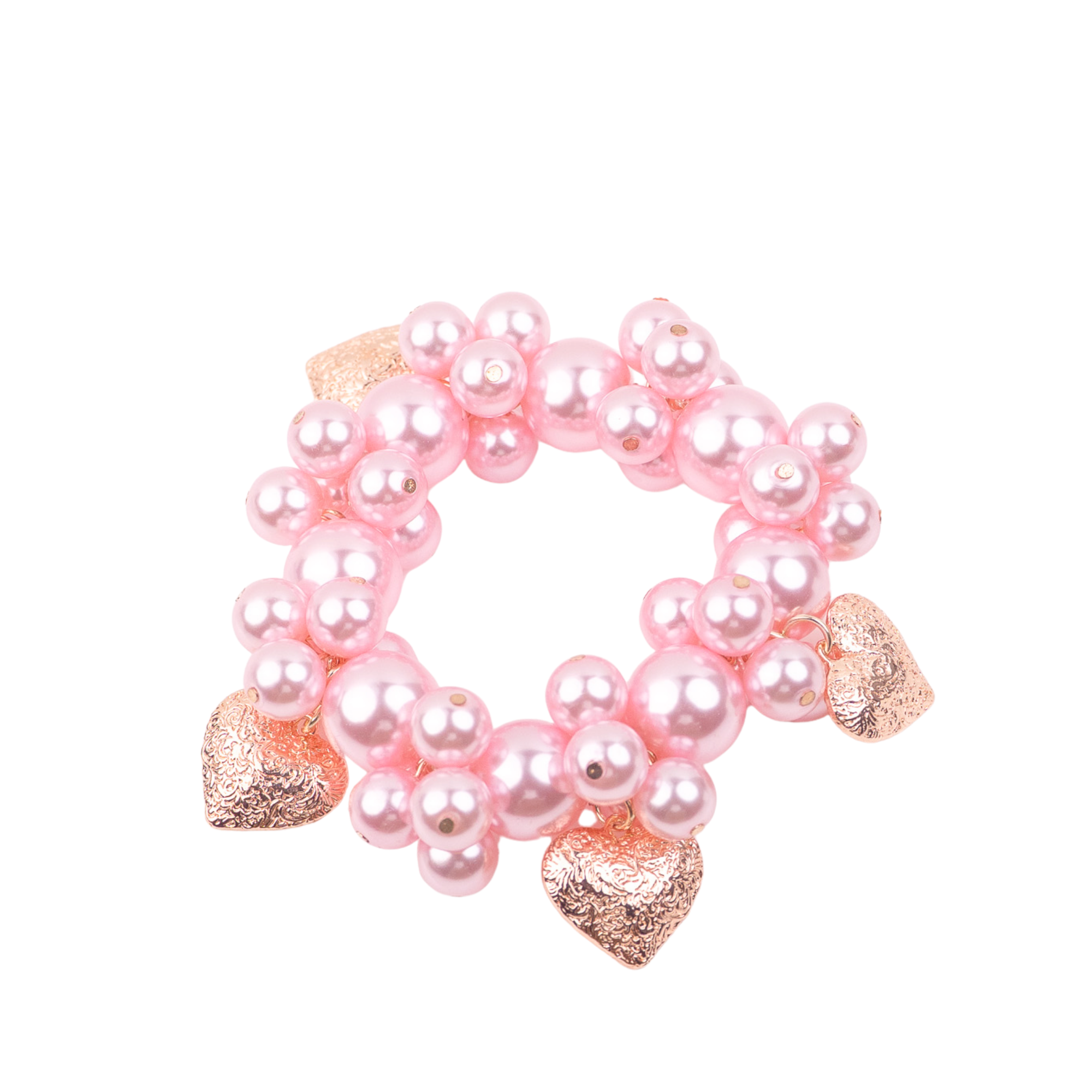 pearl heart bracelet, rose gold pearl bracelet, pink pearl bracelet, heart charm bracelet, chunky pearl bracelet, stretch fit pearl bracelet, statement pearl bracelet