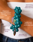 Amora Pearl Heart Stretch Bracelet - Rainbow Teal,Bracelets, Sassy Jones,