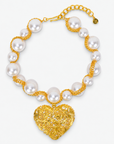 Amora Chunky Pearl Heart Chain – Ivory/Gold necklace with oversized pearls and gold heart pendant.