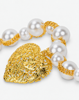 Amora Chunky Pearl Heart Chain – Ivory/Gold necklace with oversized pearls and gold heart pendant.