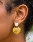 Amora Pearl Heart Dangles - Ivory/Gold